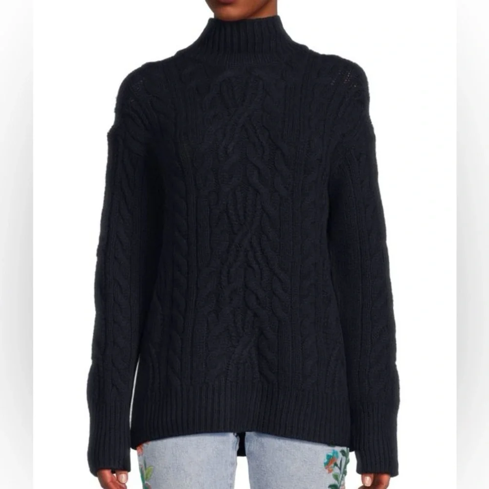 Vince Oversized Cable-Knit Wool Blend Sweater in Coastal Navy New Size Small